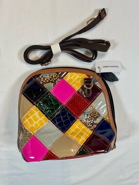 Multicolor Patchwork Crossbody Bag - Genuine Leather